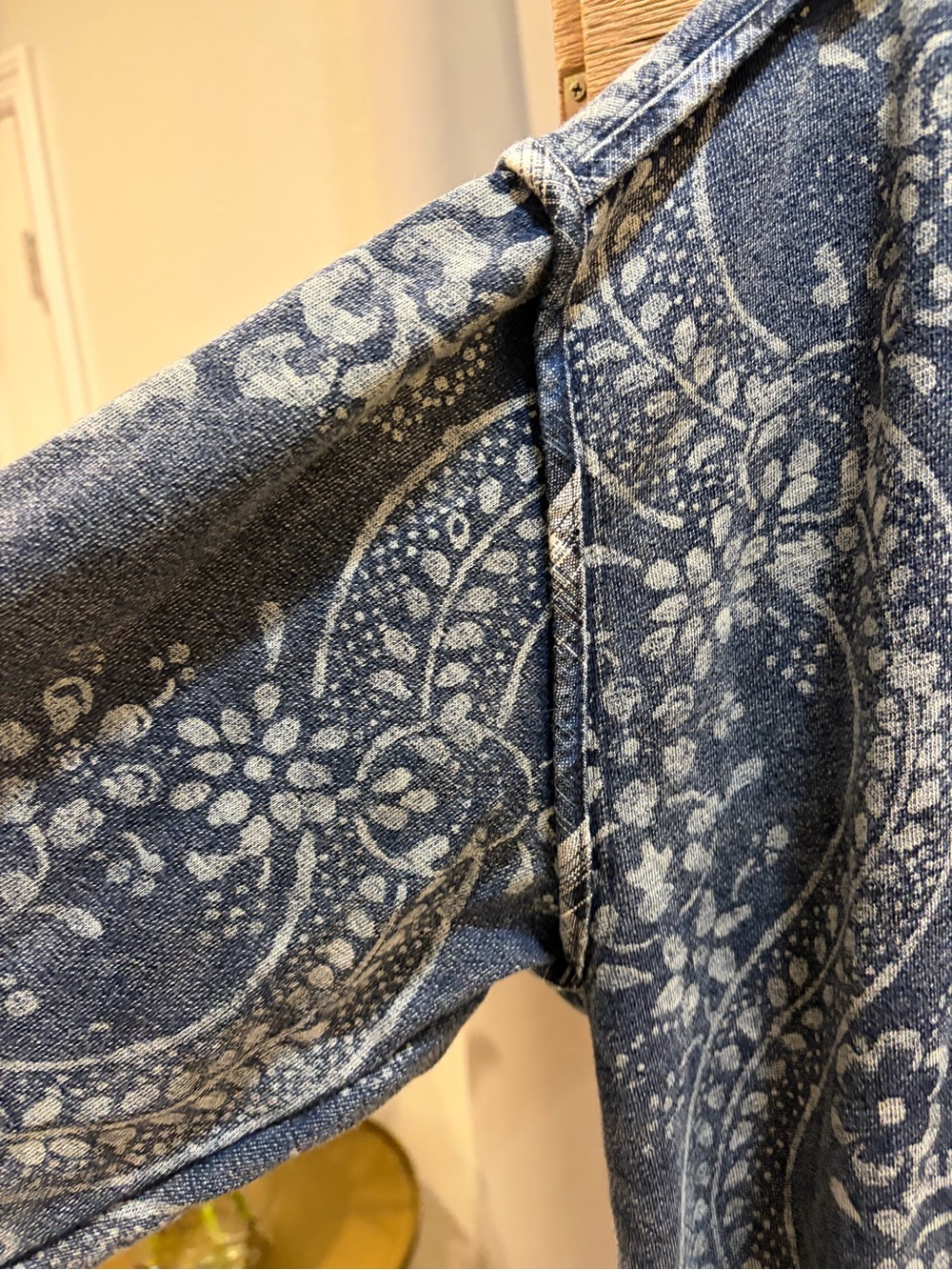 Anthropologie Blue Paisley Open Front Duster Cardigan Boho Cozy Pockets L/XL - Picture 5 of 7
